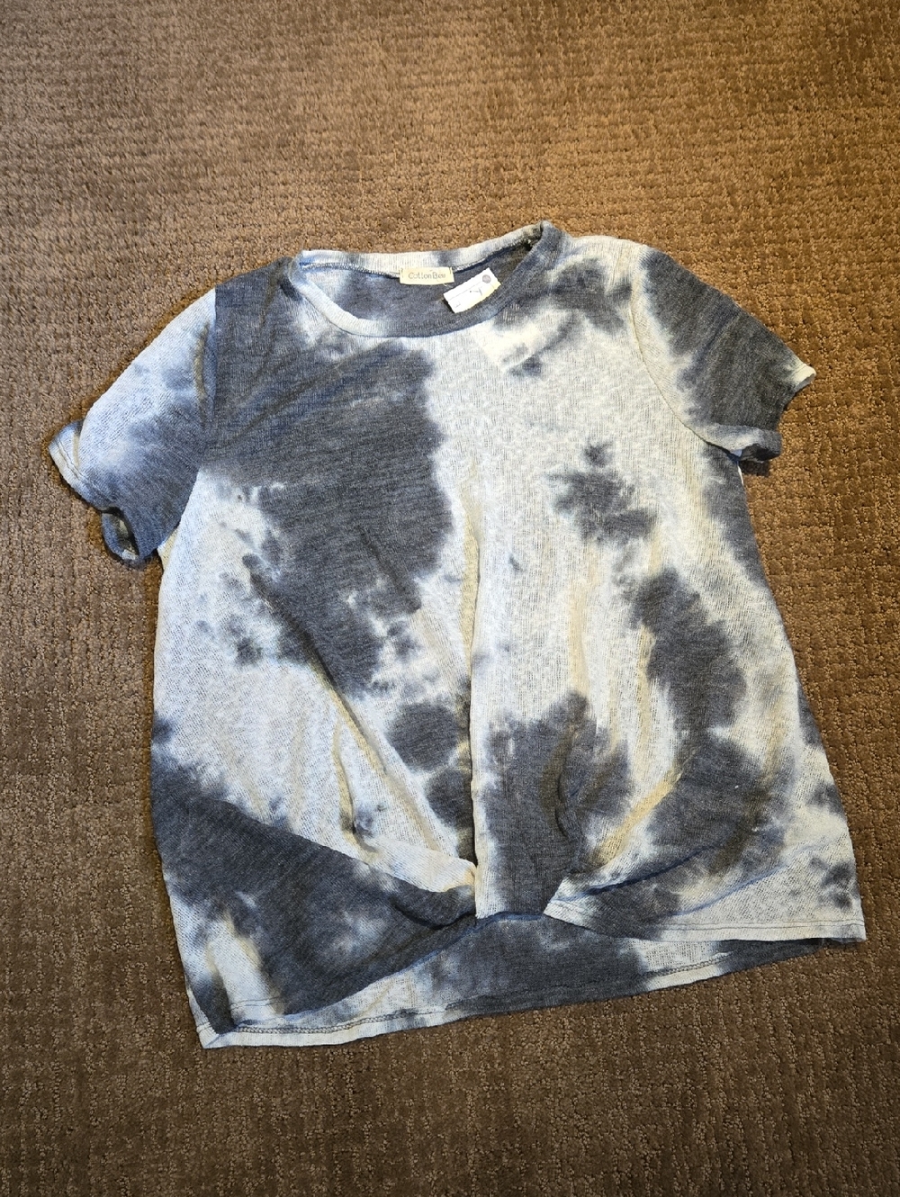 NWT Cotton Bleu Crewneck Tie-Dye Short Sleeve Top Gray/White